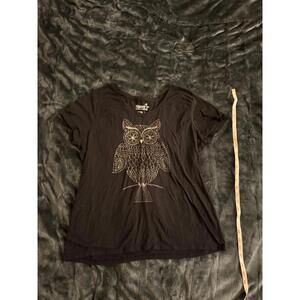 Hanes golden owl sparkly black tshirt elegant shirt for women size medium